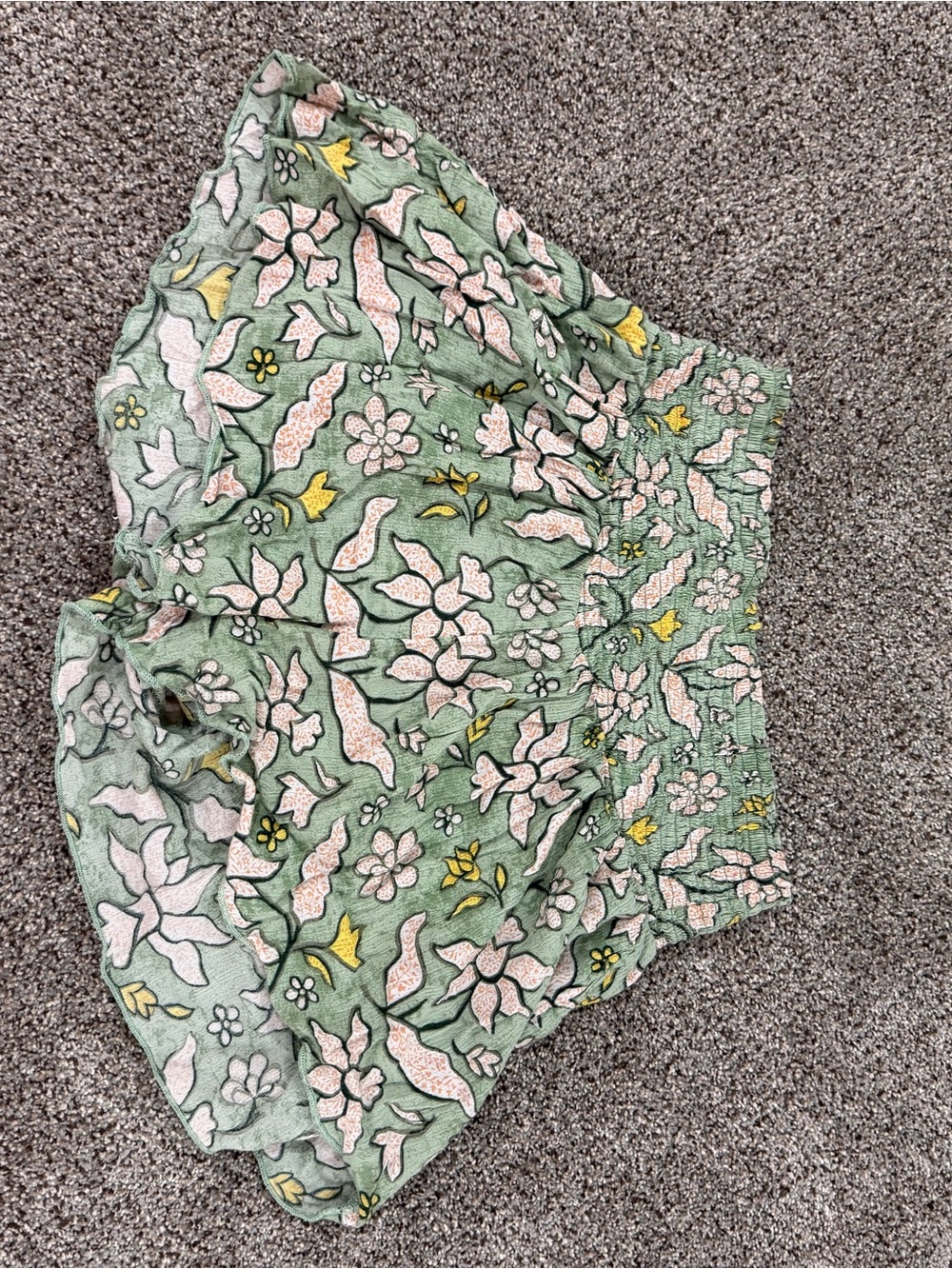 aerie Green Floral High-Waist Smocked Shorts